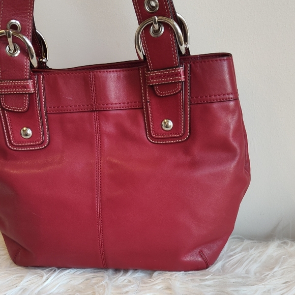 Coach Red Leather Shoulder Bag with Silver Hardware - Picture 6 of 16